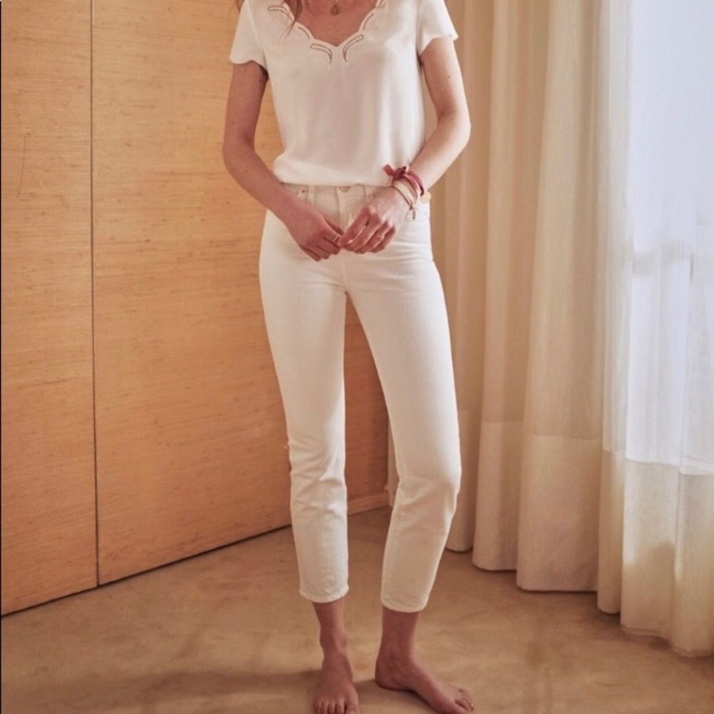 Sezane Ecru Ankle Jeans with Zipper Detail
